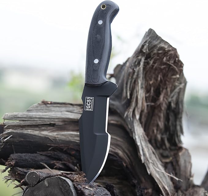 GCS Handmade Tracker Knife D2 steel Hunting and Knife with Micarta Handle Fixed Blade Survival Knife Right Hand Scout Carry leather Sheath for Hunting Camping and EDC GCS 304 Black