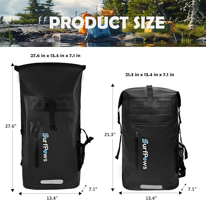 Waterproof Backpack - Outdoor Dry Bag for Boating, Camping, Rafting, Fishing, and More, with Waterproof Phone Pouch (Black, 35L)