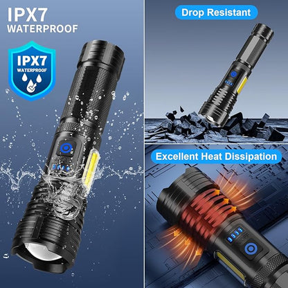 LED Rechargeable Flashlights 990000 High Lumens, Super Bright Flashlight High Power Flash Light with 7 Modes, 15H Running Time, IPX7 Waterproof Handheld Flashlight for Home Camping