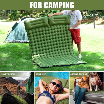 Queen Size Sleeping Pad for Camping, Lightweight Waterproof Camping Air Mattress with Built-in Pump Camping Bed for Backpacking Gear, Hiking, Tent, Traveling Green