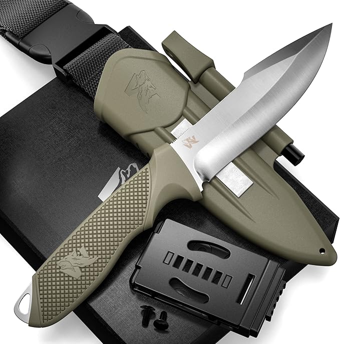 WOLF-III Full Tang Survival Knife with Fire Starter and Sheath - Stylish Tactical Fixed Blade Knife - Made of D2 Steel - Bushcraft and Camping Knife - With Belt Loop, Plug Lock & Multi Lok