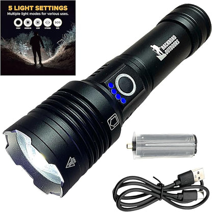 250000 Lumens Bright LED Rechargeable Flashlight 5 Modes Tactical Camping Fast Charging Waterproof (XHP50)