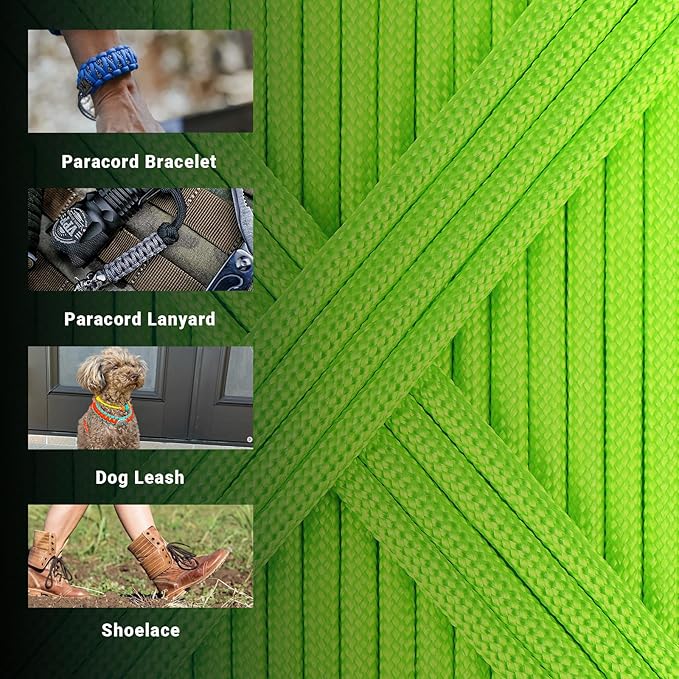 WEREWOLVES Paracord Rope, 7 Strand Type III Parachute Cord 4mm 100ft / 200ft for Crafting, DIY Projects, Survival Bracelets (Neon Green, 200 ft)