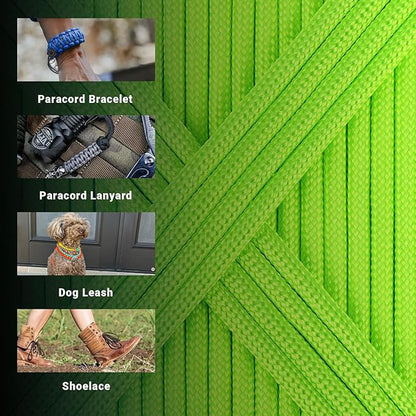 WEREWOLVES Paracord Rope, 7 Strand Type III Parachute Cord 4mm 100ft / 200ft for Crafting, DIY Projects, Survival Bracelets (Neon Green, 100 ft)