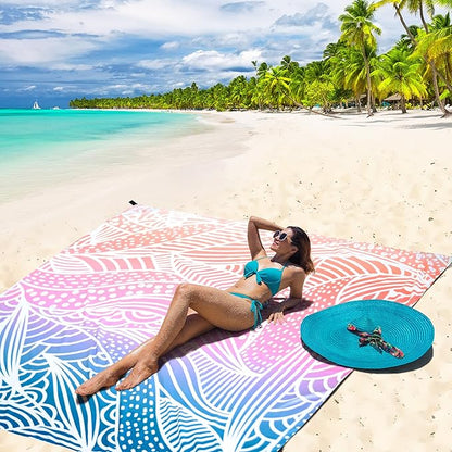 Beach Blanket Waterproof Sandproof Beach Mat 79”x 83” for 1-4 Adults Quick Drying Durable Outdoor Picnic Mat for Beach Festival Travel Camping Hiking (Gradiant-Ripple, 79"×83"(4 Person))