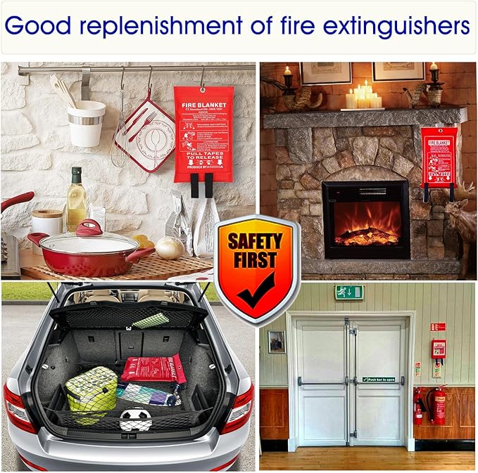 Fire Blankets for Home and Kitchen Emergency Safety – 4 pack 3ft x 3ft Fiberglass Fire Suppression Blanket Suspend Flames Retardant for Cooking Stove Grill Car Garage Office RV Warehouse (4 Pcs)