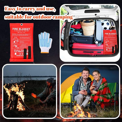 4 Sets Fire Blankets Emergency for Home Kitchen, Large Fiberglass Fire Suppression Blanket with Gloves Flame Retardant Survival Safety Blanket for Fireplace Office Warehouse Car Camping (79 x 79 Inch)