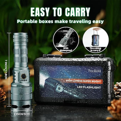 Flashlights High Lumens 900000 LED Rechargeable Tactical Flashlight Zoomable 3 Modes Fast Charging IPX6 Waterproof Super Bright Handheld Flashlights for Camping Hiking Outdoor and Gift