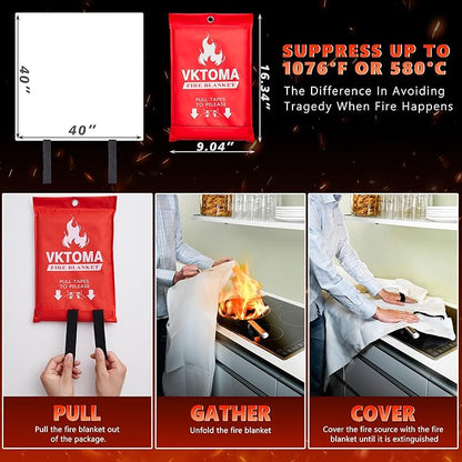 Fire Blankets Emergency for Home, Fire Blankets to Smother a Kitchen Fire, 40” x 40” Emergency Fire Blanket 8 Pack, Fiberglass Fire Blanket for Kitchen, Camping, Car, Picnic, Fireplace