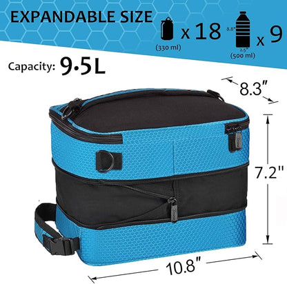 Expandable Insulated Lunch Bag, Leakproof Flat Lunch Cooler Tote with Shoulder Strap for Men and Women, Suitable for Work & Office Tirrinia, Blue