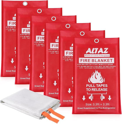Altaz Fire Blanket Emergency for Home Kitchen - 39.4"x39.4" Flame Suppression Fiberglass Fire Extinguisher for Camping, Grill, Car, Office, Warehouse, Fireplace, Survival, Safety (6 Pack)…