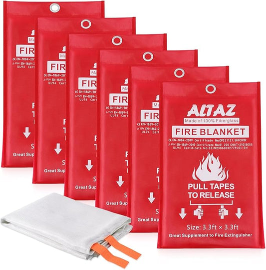 Altaz Fire Blanket Emergency for Home Kitchen - 39.4"x39.4" Flame Suppression Fiberglass Fire Extinguisher for Camping, Grill, Car, Office, Warehouse, Fireplace, Survival, Safety (6 Pack)…