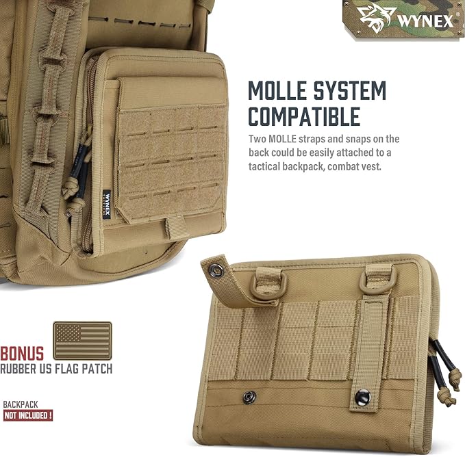 WYNEX Tactical Folding Admin Pouch, Molle Tool Bag of Laser-Cut Design, Utility Organizer EDC Medical Bag Modular Pouches Tactical Attachment Waist Pouch Include U.S Patch