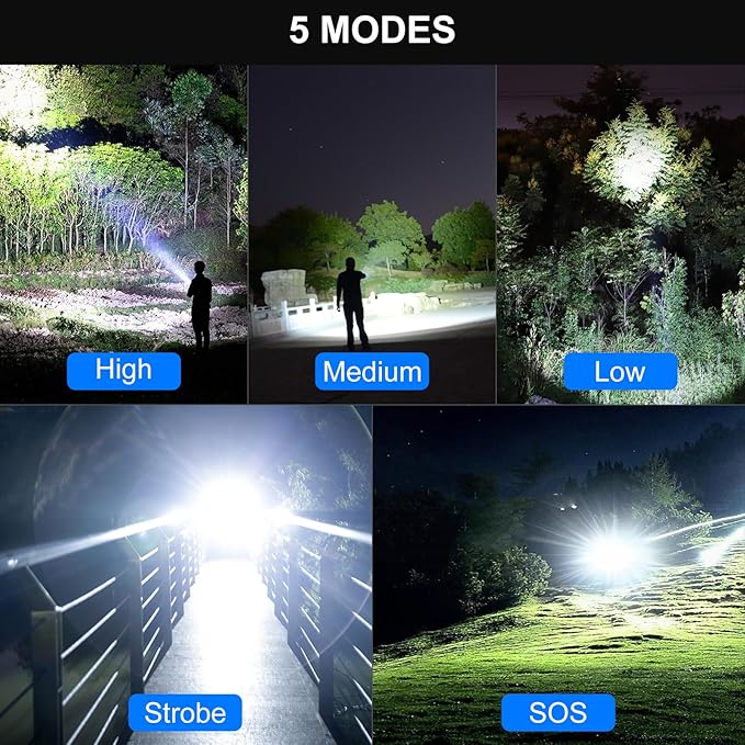 Flashlights High Lumens Rechargeable, 990000 Lumens Bright Flashlight, Powerful Flashlights With 5 Mode For Outdoor, 2pack LED High Powered Flash Light, Waterproof Flashlight For Home/Camping