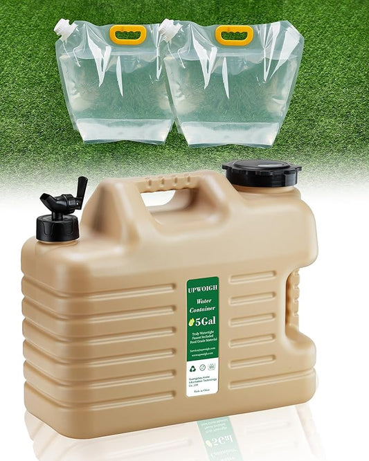 5 Gallon Water Jug and 2.6Gal Collapsible Water Bag Set of 2,BPA Free Thickened Water Storage Overlanding Gear Containers,Camping Essential Leak-Proof Warm Sand Portable Water Tank for Outdoors Hiking