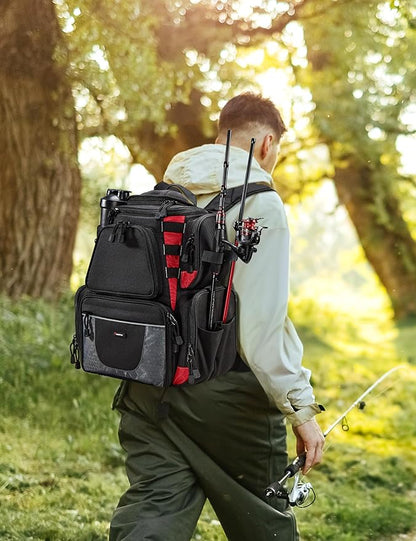 Piscifun Fishing Tackle Backpack with 4 Trays, Large Outdoor Storage Tackle Bag with Protective Rain Cover for Fishing Gear