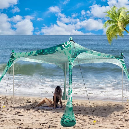 Buheco Beach Tent Pop Up Shade 10x10ft Beach Canopy Sun Shelter UPF50+ with 4 Foldable Poles-Portable Carrying Bag-Sand Shovel-Ground Pegs-Windproof Ropes for Outdoor Family Camping-Fishing- Picnic