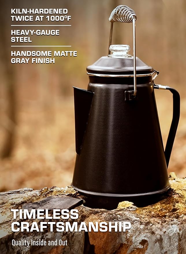 COLETTI Classic Coffee Percolator — Percolator Coffee Pot, Camp Coffee Maker – The Original Camping Coffee Pot, Now Modernized – For Campsite Brewmasters Everywhere [Matte Gray Enamel, 12 Cup]