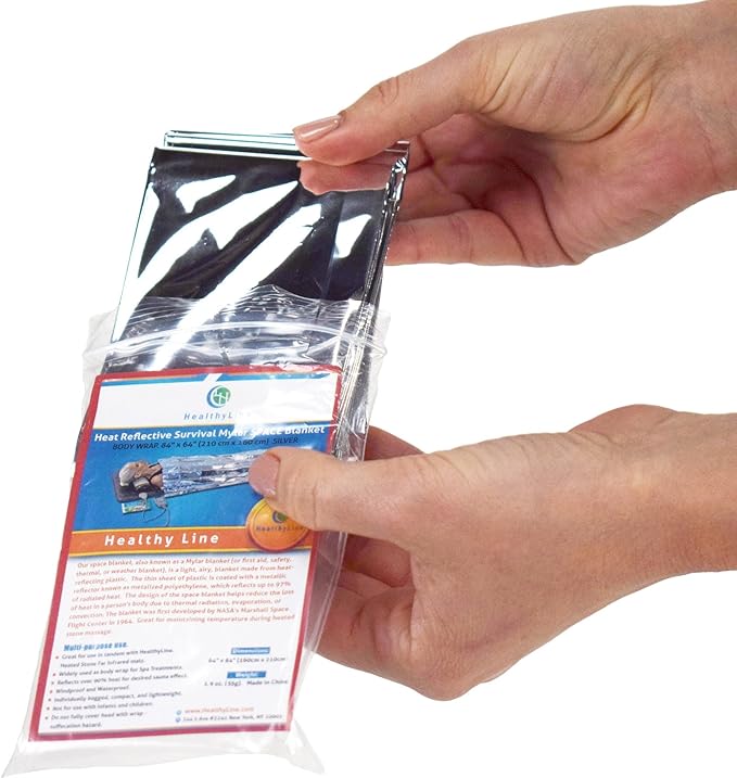 Emergency Blankets for Survival - Disaster Preparedness Prepping Supplies - Space Blanket (2 Pack) - 80" x 40" Retains up to 90% of Body Heat - Mylar Blankets for Camping & Outdoors by HealthyLine