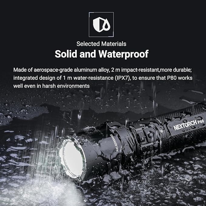 NEXTORCH P80 LED Law Enforcement Flashlight, 1600 High Lumens Rechargeable Flashlight with 5 Modes & Strobe & Ceramic Bead Broken Window for Night Duty, Outdoor Adventure, Self-Protection, Daily Use