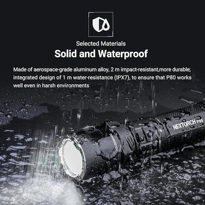 NEXTORCH P80 LED Law Enforcement Flashlight, 1600 High Lumens Rechargeable Flashlight with 5 Modes & Strobe & Ceramic Bead Broken Window for Night Duty, Outdoor Adventure, Self-Protection, Daily Use