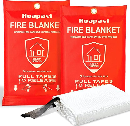 2-Pack Emergency Fire Blanket for Home & Kitchen, 40” x 40" Flame-Resistant Blankets Suitable for Camping, Barbecue, Picnic, Car, Fireplace & Warehouse Emergency Survival Safety Blankets.