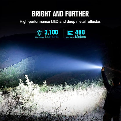 OLIGHT Seeker 4 Rechargeable Bright Flashlights, 3100 High Lumens USB-C Charging Flashlight, 400 Meters Powerful LED Long Rage Flashlight for Emergency, Camping, and Law Enforcement (Matte Black)
