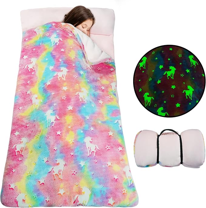 Sleeping Bag for Kids Glow in The Dark Slumber Bag for Girls and Boys Toddler Nap Mats, 62" x 28" Soft and Comfortable for Sleepover, Daycare, Preschool, Kindergarten