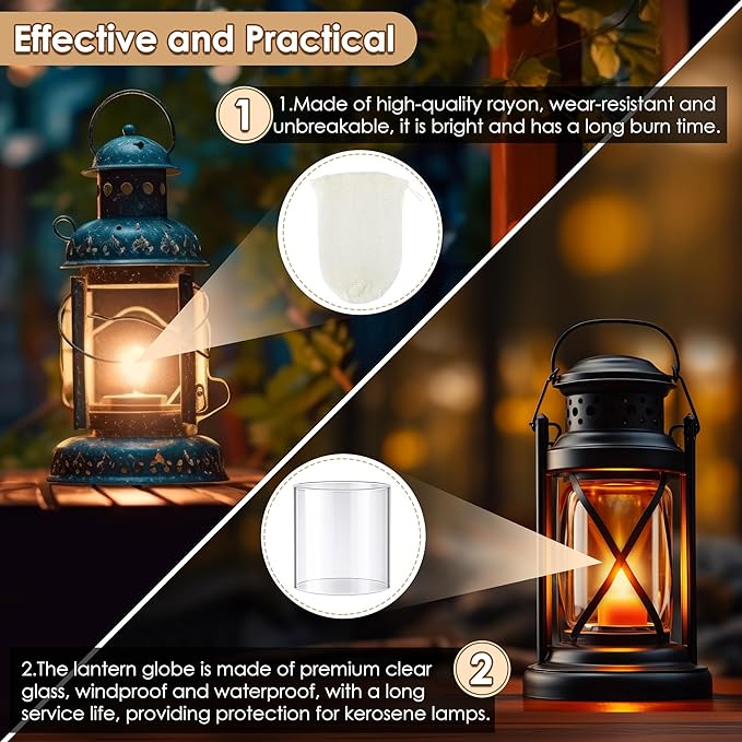 10 Pcs Propane Lantern Mantles with Glass Replacement Lantern Globe, U Shape Mantles and Standard Shape Lantern Replacement Globe, Propane Lantern Mantles Replacement Parts for Outdoor Camping