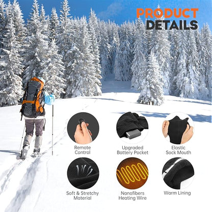 VELAZZIO Heated Socks for Men Women, Remote Control 4000mAh 3.7V Rechargeable Electric Heated Socks with 3 Heat Settings for Winter Sports