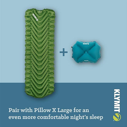 Klymit Static V Long Inflatable Sleeping Pad for Camping, Lightweight Hiking and Backpacking Air Bed For Tall Campers, 2.5 Inch Thick, Green