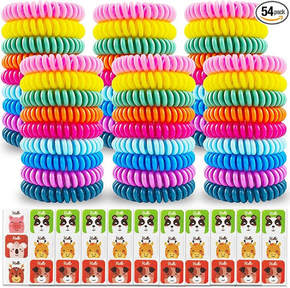 54 Pack Mosquito Repellent Bracelets, DEET-Free Insect & Bug Repellent Wrist Bands with 60 Pack Smile Mosquito Patches for Kids & Adults Outdoor Camping Fishing Traveling