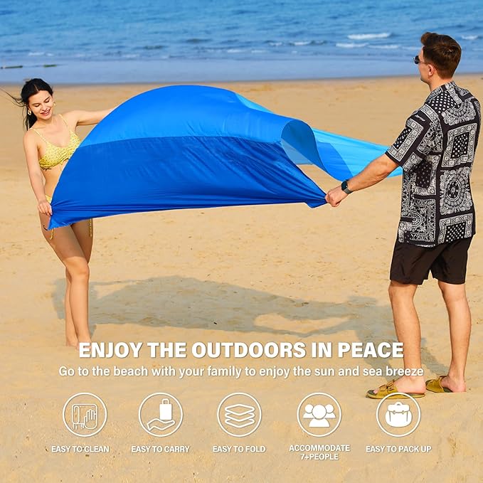 Beach Blanket Oversized Extra Large 10'X 9',Waterproof Sandproof Beach Blanket 2-8 Adults Lightweight Durable for Travel Camping Hiking Picnic (10'X 9', Blue3)