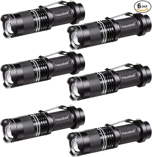 HAUSBELL Flashlights, Handheld Flashlights, Upgraded 7W Mini LED Flashlights, Tactical Flashlights High Lumens, Zoomable 3 Modes Flash Light for Kids Indoor Outdoor Hiking Camping, 6 Pack