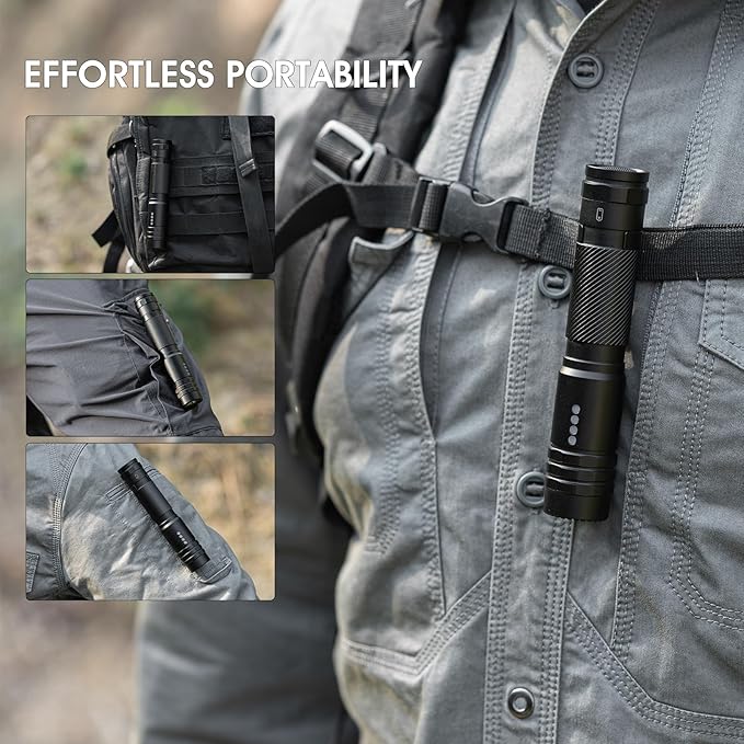 Flashlights High Lumens Rechargeable, Compact Flashlight for Camping, Home, Small Flashlights Powerful 5 Modes, Pocket LED Flashlight USB Rechargeable