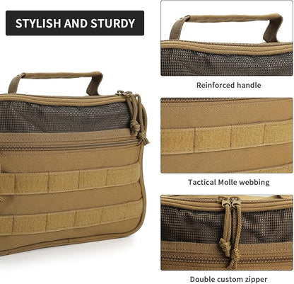 SUNRISING Tactical Toiletry Bag for Men - Hanging Travel Dopp Kit, Shaving Hygiene Organizer, Durable Bathroom Essentials for Short Trips & Camping Khaki