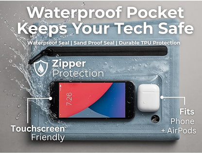 Go Anywhere Towel with Waterproof Phone Pouch - Quick Dry, Sand Free, Compact Beach Towel for Pool, Boat, Travel, Camping, Hiking & Outdoor Adventures (Mint)