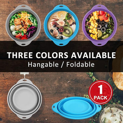 Collapsible SiliconelSalad Bowl 64oz Camping Bowl Outdoor Hiking Travel Durable Bowl for Storage and Mixing Food-Grade Silicone Food Storage Container 1 Pack (Blue)