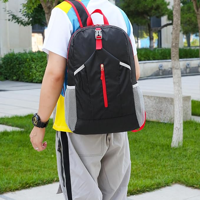 25L Hiking-Backpack Foldable-Sports Daypack-Camping Collapsible Bag Water Resistant Lightweight Travel Men Women (Black)