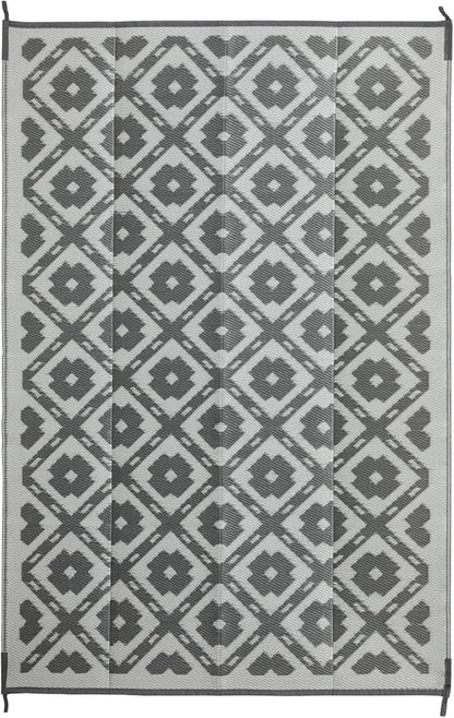 Waterproof Outdoor Rug 6x9 ft, Reversible Plastic Straw Rug, Easy to Clean Patio Rug, Portable Carpet for Patio, RV, Deck, Balcony, Backyard, Picnic, Beach, Square Dashed, Gray