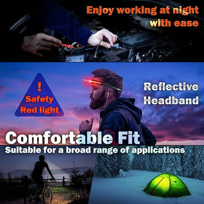 CYRA LED Headlamp Rechargeable USB-C, IPX4 Red Light Option 230°, 400 Lumen Wide Beam Hard Hat Light, 2.1oz Lightweight lightbar Head Lamp for Hiking & Camping Accessories, Running, Outdoor, Adults