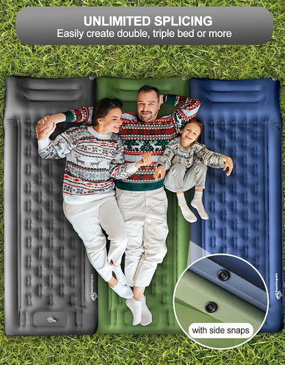 5'' Extra Thick Sleeping Pad for Camping - Self Inflating Camping Pad with Pillow Foot Pump, Roll Up Inflatable Mattress Pad for Camping Backpacking, Hiking, Tent, Traveling (Grey)
