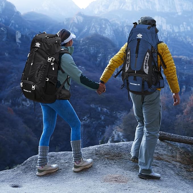60L Hiking Backpack Men Camping Backpack with rain cover Lightweight Backpacking Backpack Travel Backpack (Dark Blue)
