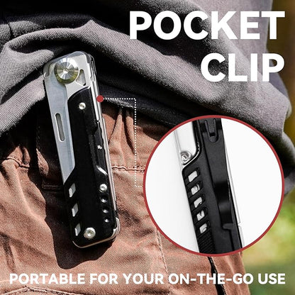 Multi-Tool Pocket Knife, JIANSLIFE Camping Multitools with Clip, Removable Folding Knife, Scissors, Screwdrivers and Glass Breaker, Black