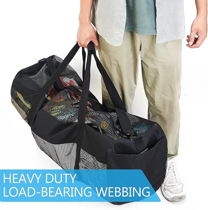 MOOCY Mesh Duffel Bag, XL Heavy Duty Beach Totes with Side Pockets and Zipper for Dive, Scuba, Diving, Snorkeling Storage | Workout, Gym, Wrestling Bag