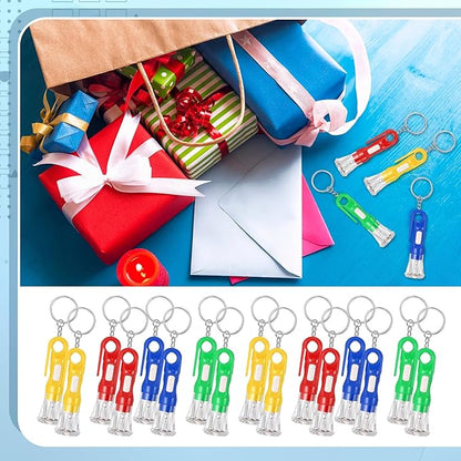 Jexine 100 Pcs Mini Flashlight Keychain Bulk for Kids Assorted Colors Torch Keyring Flashlights LED Keychain Flashlights Small Keychain Light Hiking Camping Christmas Party Favors (Novel)
