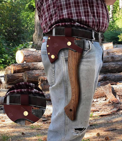 12.2 in Hatchet Axe, Bushcraft Hatchet, 1065 High Manganese Steel and Beech Wood Handle with Leather Sheath Small Camping Hatchet for Carving Bushcraft Outdoor