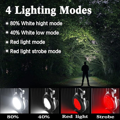 COB Small Flashlight, 1000Lumens Bright Rechargeable COB Keychain Flashlights,4 Light Modes Portable Pocket Light with Folding Bracket Bottle Opener and Magnet Base for Walking and Camping (Round)