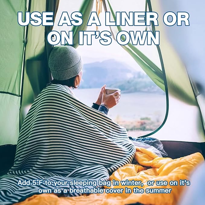 Sleeping Bag Liner, Sleep Sack Travel Sheets, Two-Way-Zipper Expose Feet Separately, Lightweight for Single, Backpacking,Hotels & Hostels, Camping, Travel, Business