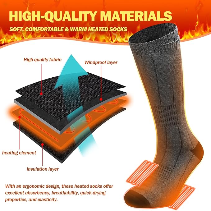Heated Socks for Men/Women - 5V 5000mAh Battery Powered, Perfect for Outdoor Riding, Camping, Hiking, Motorcycling, and Skiing